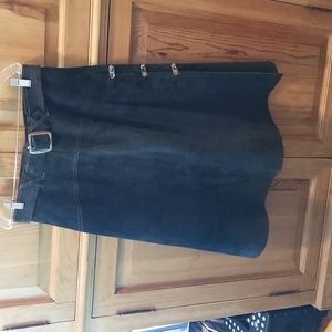 Genuine calf suede midi A line skirt